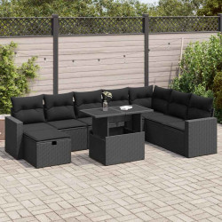 9 Pcs conjunto de sofás p/ jardim c/ almofadões vime PE preto