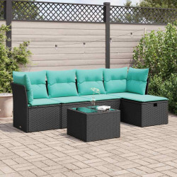 6 Pcs conjunto sofás de jardim c/ almofadões vime PE preto