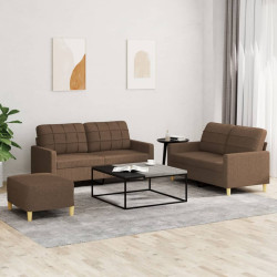 3 Pcs conjunto de sofás com almofadões tecido castanho