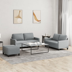 3 Pcs conjunto de sofás com almofadões tecido cinzento-claro