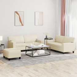 3 Pcs conjunto de sofás couro artificial cor creme