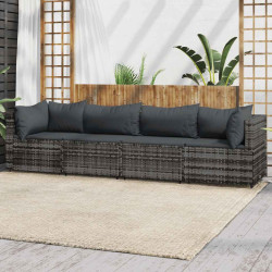 4 Pcs conjunto lounge de jardim c/ almofadões vime PE cinzento