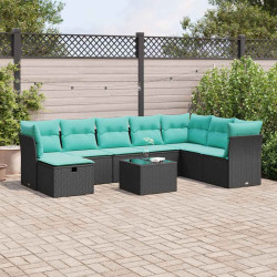 9 Pcs conjunto de sofás p/ jardim c/ almofadões vime PE preto
