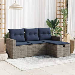 4 Pcs conjunto sofás de jardim c/ almofadões vime PE cinzento