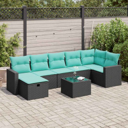 8 Pcs conjunto sofás de jardim com almofadões vime PE preto