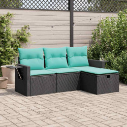 4 Pcs conjunto de sofás para jardim c/ almofadões vime PE preto