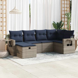 6 Pcs conjunto sofás de jardim com almofadões vime cinzento