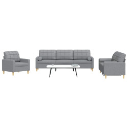 3 Pcs conjunto de sofás com almofadas tecido cinzento-escuro