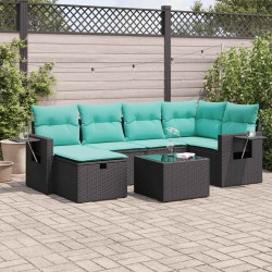 7 Pcs conjunto de sofás p/ jardim c/ almofadões vime PE preto