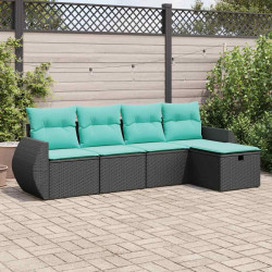 5 Pcs conjunto sofás de jardim com almofadões vime PE preto
