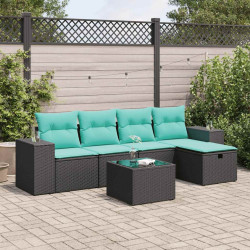 6 Pcs conjunto sofás de jardim c/ almofadões vime PE preto