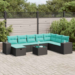 9 Pcs conjunto de sofás p/ jardim c/ almofadões vime PE preto