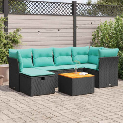 7 Pcs conjunto de sofás p/ jardim c/ almofadões vime PE preto