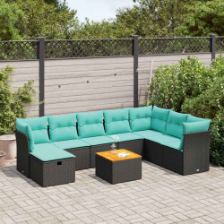 9 Pcs conjunto de sofás p/ jardim c/ almofadões vime PE preto
