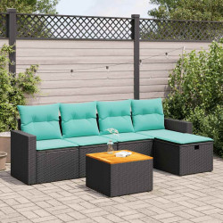 6 Pcs conjunto sofás de jardim c/ almofadões vime PE preto