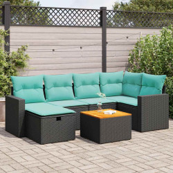 7 Pcs conjunto de sofás p/ jardim c/ almofadões vime PE preto