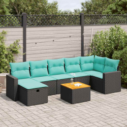 8 Pcs conjunto sofás de jardim com almofadões vime PE preto