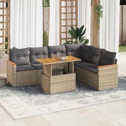 7 Pcs conjunto sofás jardim com almofadões vime PE/acácia bege