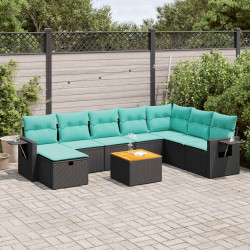 9 Pcs conjunto de sofás p/ jardim c/ almofadões vime PE preto