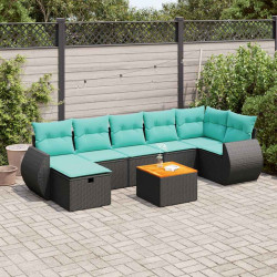 8 Pcs conjunto sofás de jardim com almofadões vime PE preto