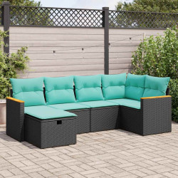6 Pcs conjunto sofás de jardim c/ almofadões vime PE preto