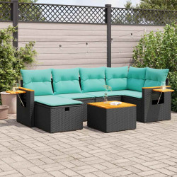 7 Pcs conjunto de sofás p/ jardim c/ almofadões vime PE preto