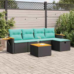 6 Pcs conjunto sofás de jardim c/ almofadões vime PE preto