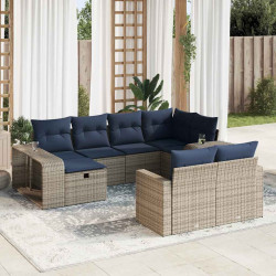 10 Pcs conjunto sofás de jardim c/ almofadões vime PE cinzento