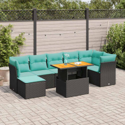 8 Pcs conjunto sofás de jardim com almofadões vime PE preto