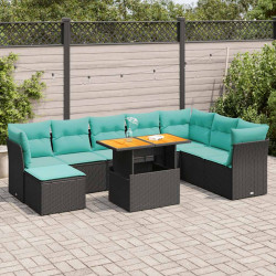 6 Pcs conjunto sofás de jardim c/ almofadões vime PE preto