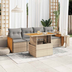 5 Pcs conj. sofás p/ jardim c/ almofadões vime PE/acácia bege