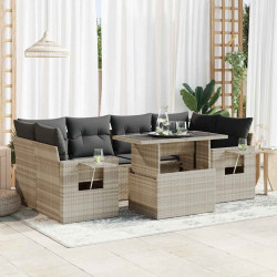 7 Pcs conj. sofás jardim com almofadões vime PE cinzento-claro