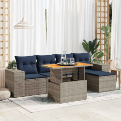 6 Pcs conjunto sofás de jardim com almofadões vime cinzento