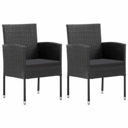 Cadeiras de jardim com almofadões 2 pcs vime PE preto