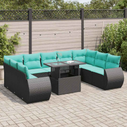 10 Pcs conjunto sofás jardim c/ almofadões vime PE/acácia preto