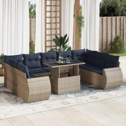 10 Pcs conjunto sofás jardim almofadões vime PE/acácia cinzento