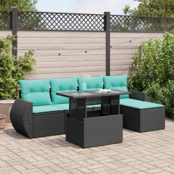 6 Pcs conjunto sofás jardim c/ almofadões vime PE/acácia preto