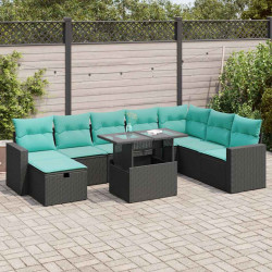 9 Pcs conjunto sofás jardim almofadões vime PE/acácia cinzento