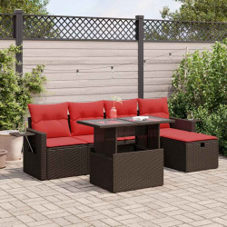 6 Pcs conjunto sofás jardim c/ almofadões vime PE castanho