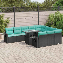 11 Pcs conjunto sofás jardim c/ almofadões vime PE/acácia preto