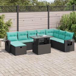 9 Pcs conjunto sofás jardim almofadões vime PE/acácia cinzento