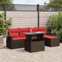 6 Pcs conjunto sofás jardim com almofadões PE/acácia castanho