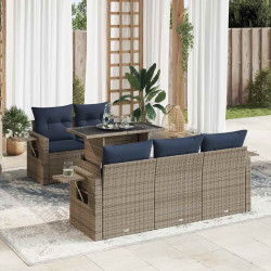 6 Pcs conjunto sofás jardim c/ almofadões vime PE cinzento