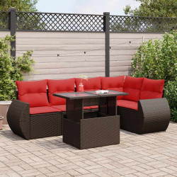 6 Pcs conj. sofás jardim c/ almofadões vime PE/acácia castanho