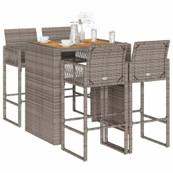 5 Pcs conj. bar jardim sem almofadões vime PE/acácia cinzento