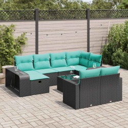 11 Pcs conjunto sofás de jardim c/ almofadões vime PE preto