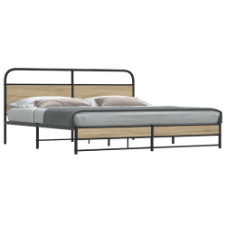 Estrutura de cama sem colchão 180x200cm metal carvalho fumado