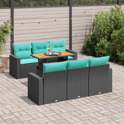 7 Pcs conjunto de sofás p/ jardim c/ almofadões vime PE preto