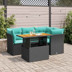 5 Pcs conjunto sofás de jardim com almofadões vime PE preto
