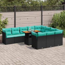 11 Pcs conjunto sofás de jardim c/ almofadões vime PE preto